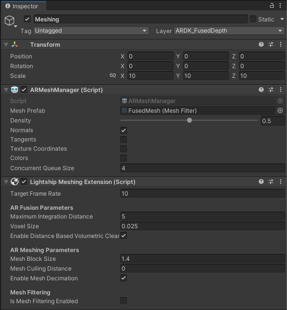 The Meshing object with AR Mesh Manager