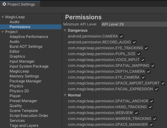 Setting the Magic Leap 2 permissions