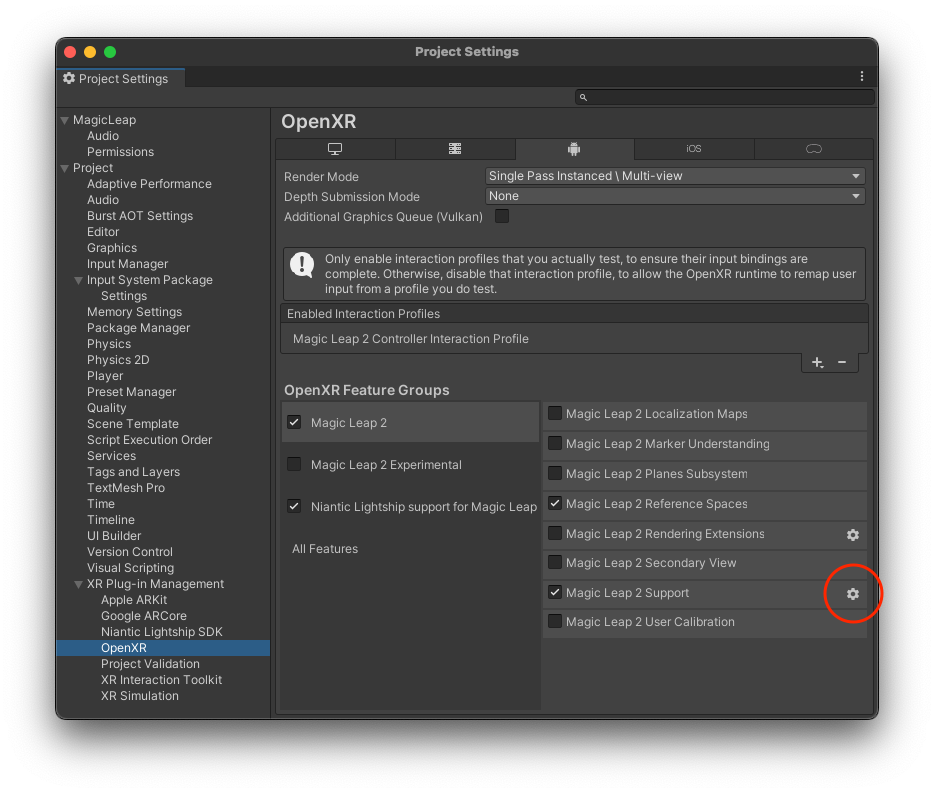 Magic Leap 2 Support Settings