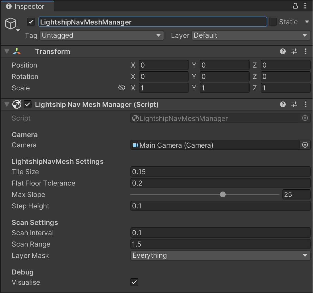 Lightship NavMesh Manager Settings