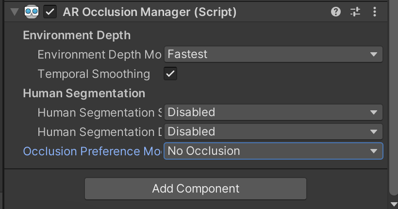 The AR Occlusion Manager with No Occlusion set