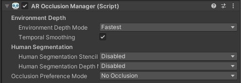 Add an AR Occlusion Manager to the Main Camera in the Inspector
