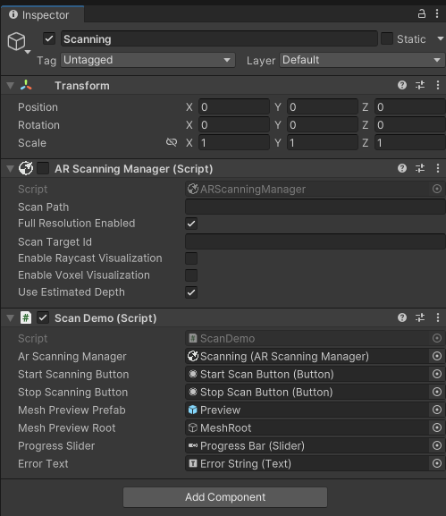 The final scanning object should have all serialized fields assigned