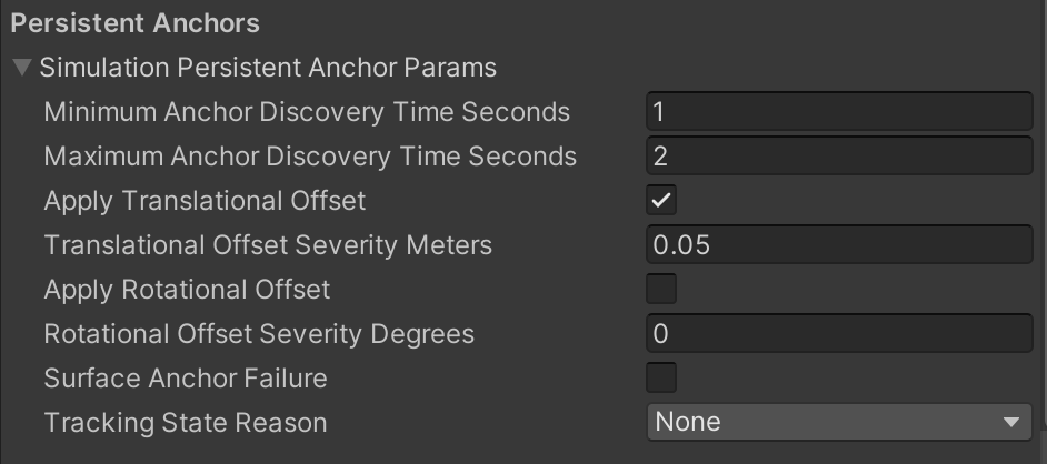 SDK Simulation Persistent Anchor Parameters