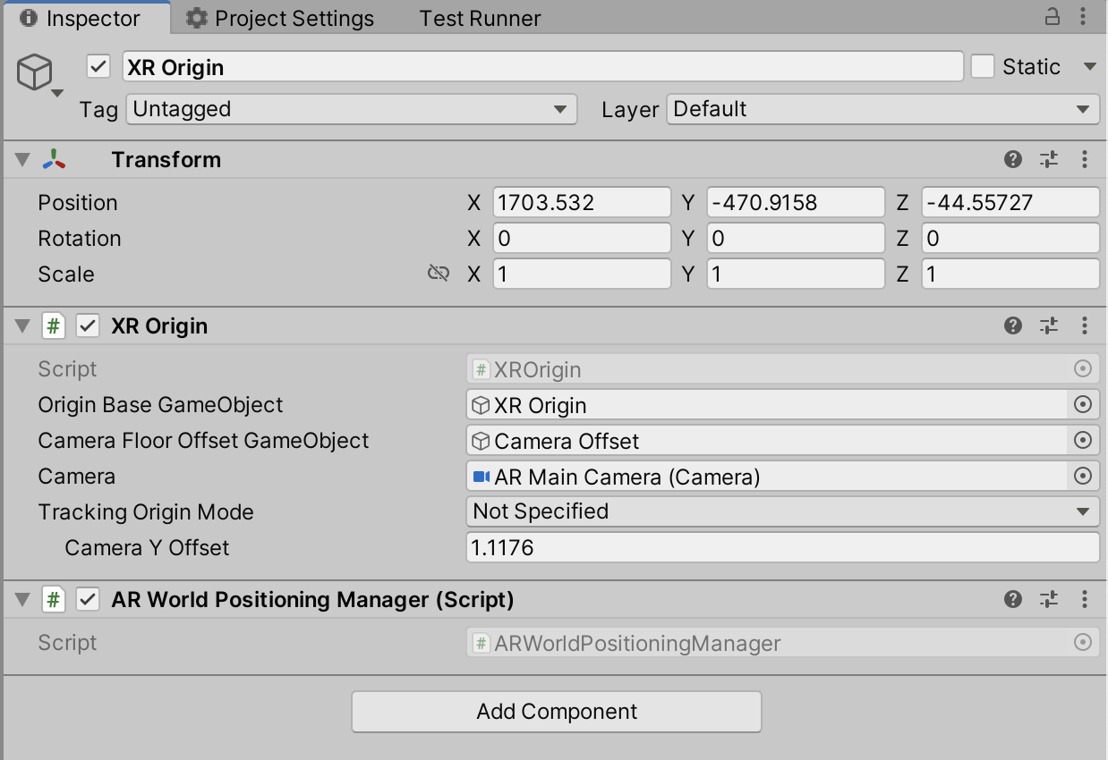 The World Pose Manager viewed in the Inspector.