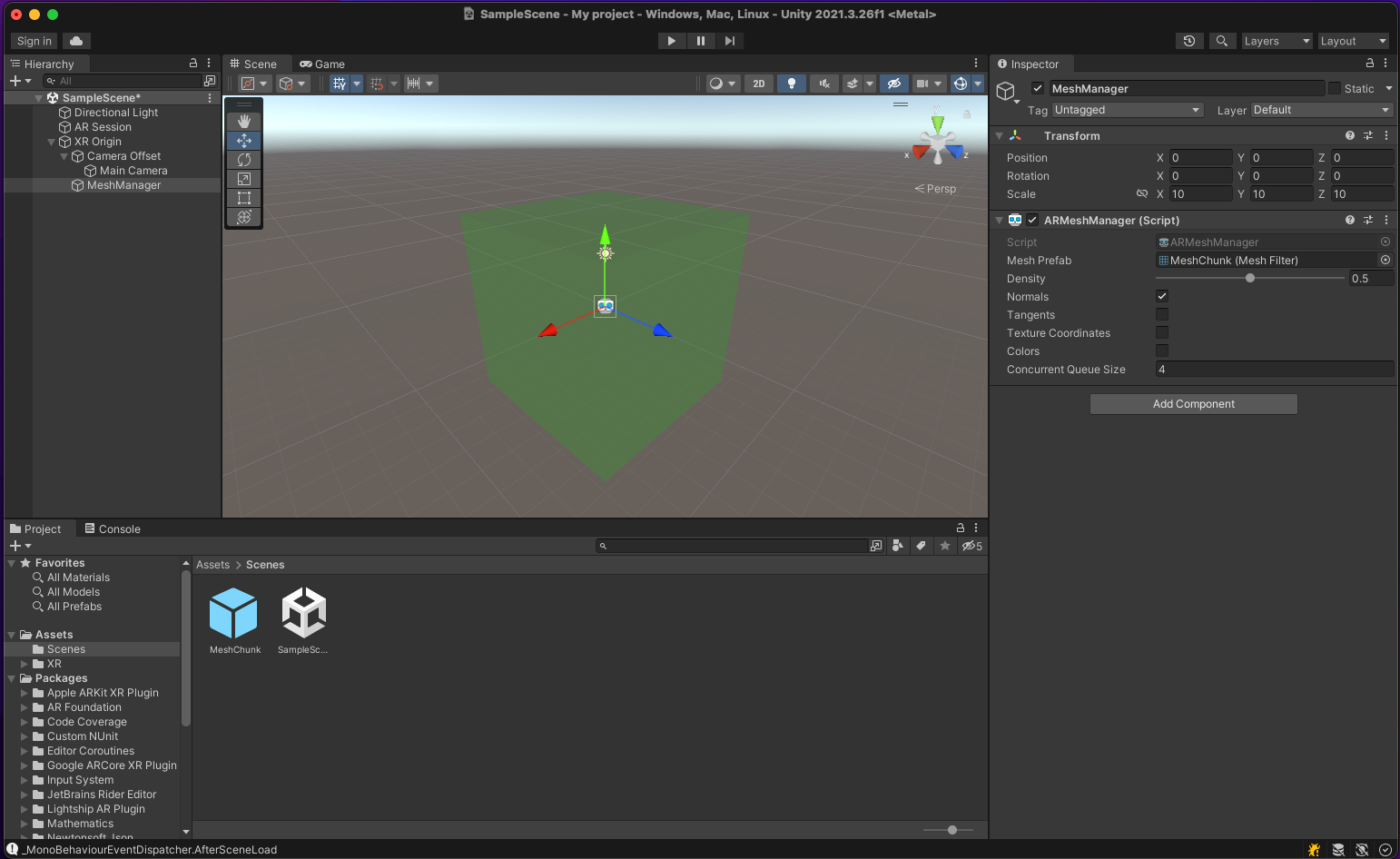 MeshChunkプレハブを作成し、ARMeshManagerに追加します。