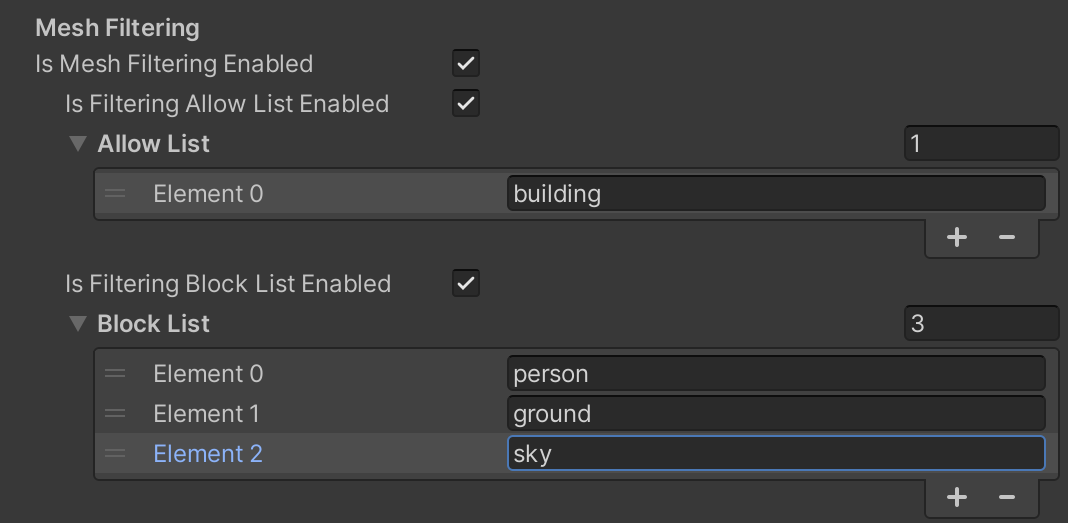 Example usage of both semantic filtering lists