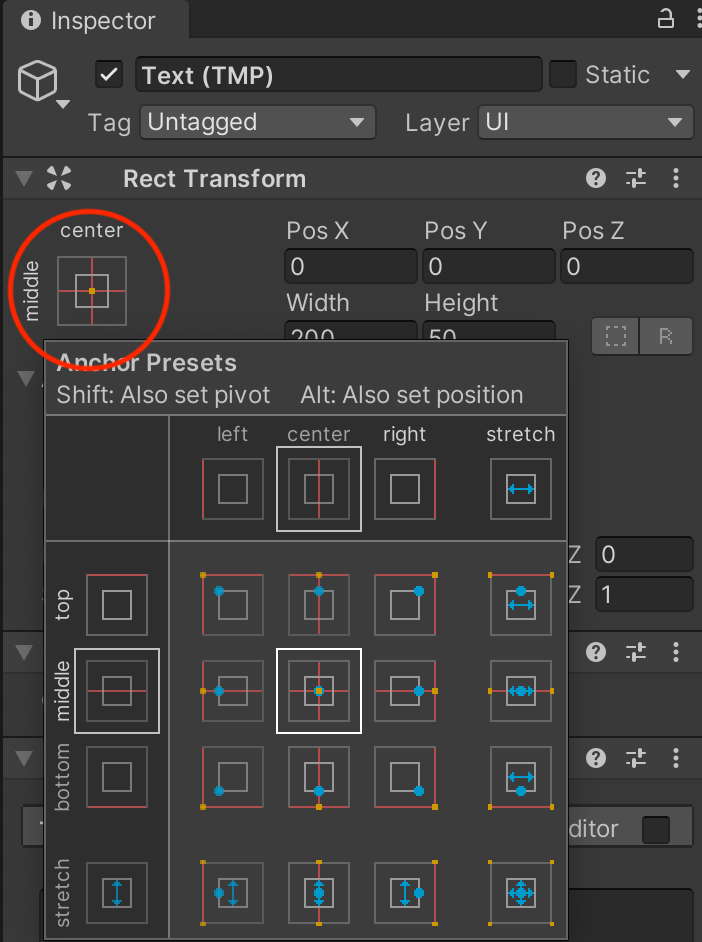 Center Transformボタンを強調したUnity UIのイメージ