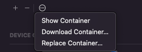 XCodeコンテナメニュー